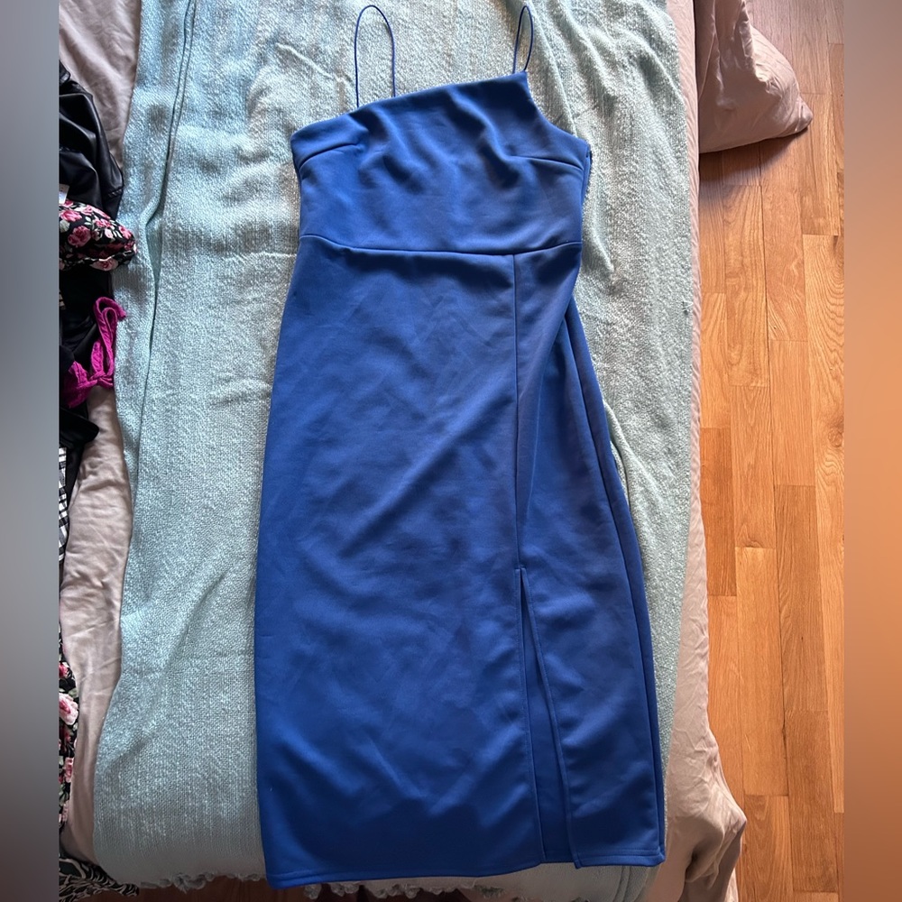 Blue Asymmetrical Midi Cocktail Dress